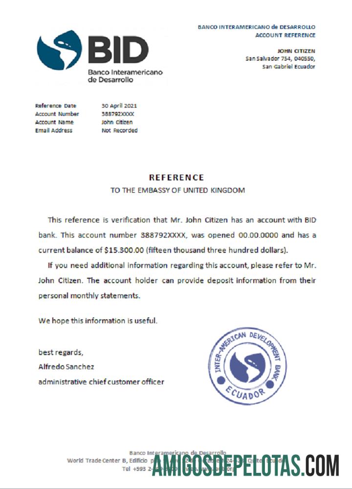 Referência do Banco Interamericano de Desenvolvimento do Equador baixar para verificação